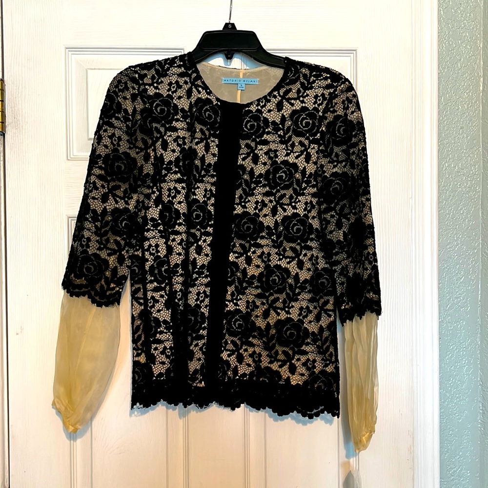 NWT Antonio Melani, cream, black festive blouse.  New with tags. Never worn